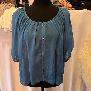 Blue long sleeve faux button blouse